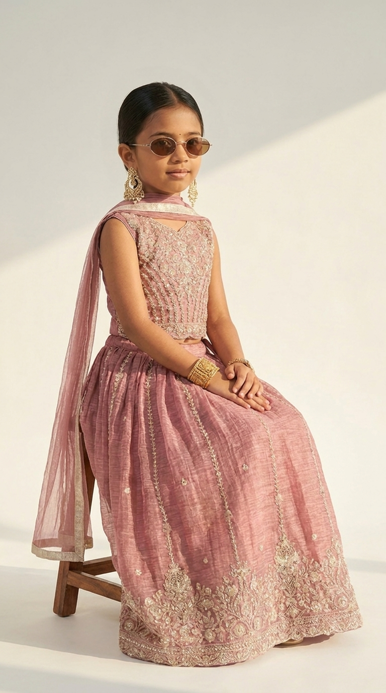 Rosewood Blush Zari Embroidered Lehenga Set
