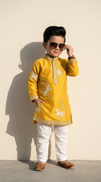 Royal Mustard Yellow Embroidered Boys’ Kurta Pajama Set