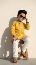 Royal Mustard Yellow Embroidered Boys’ Kurta Pajama Set