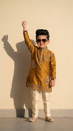 Royal Mustard Gold Embroidered Boys’ Kurta Pajama Set