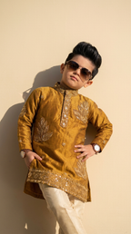 Royal Mustard Gold Embroidered Boys’ Kurta Pajama Set