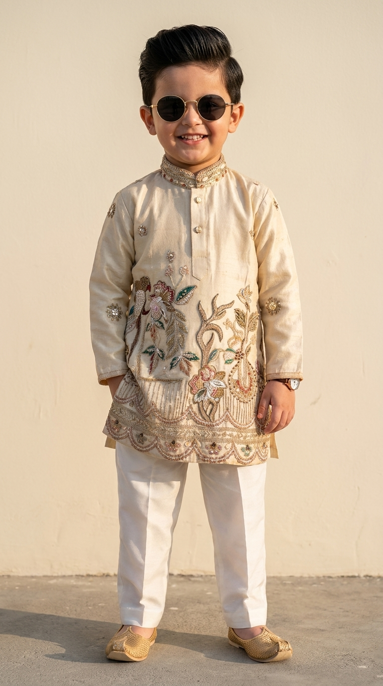 Ivory Pearl Handwork Boys’ Kurta Pajama Set
