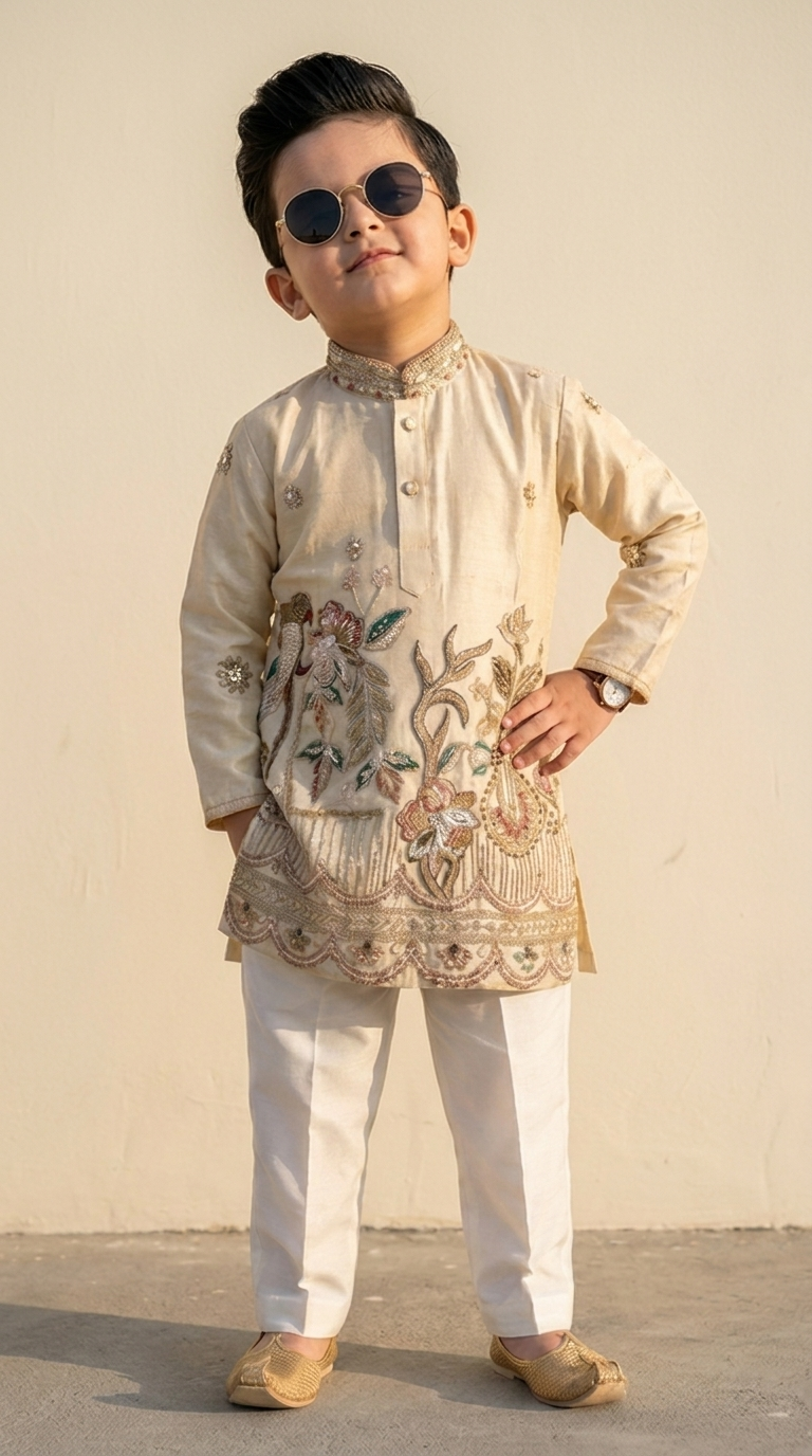 Ivory Pearl Handwork Boys’ Kurta Pajama Set