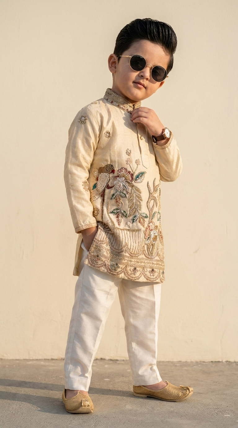 Ivory Pearl Handwork Boys’ Kurta Pajama Set