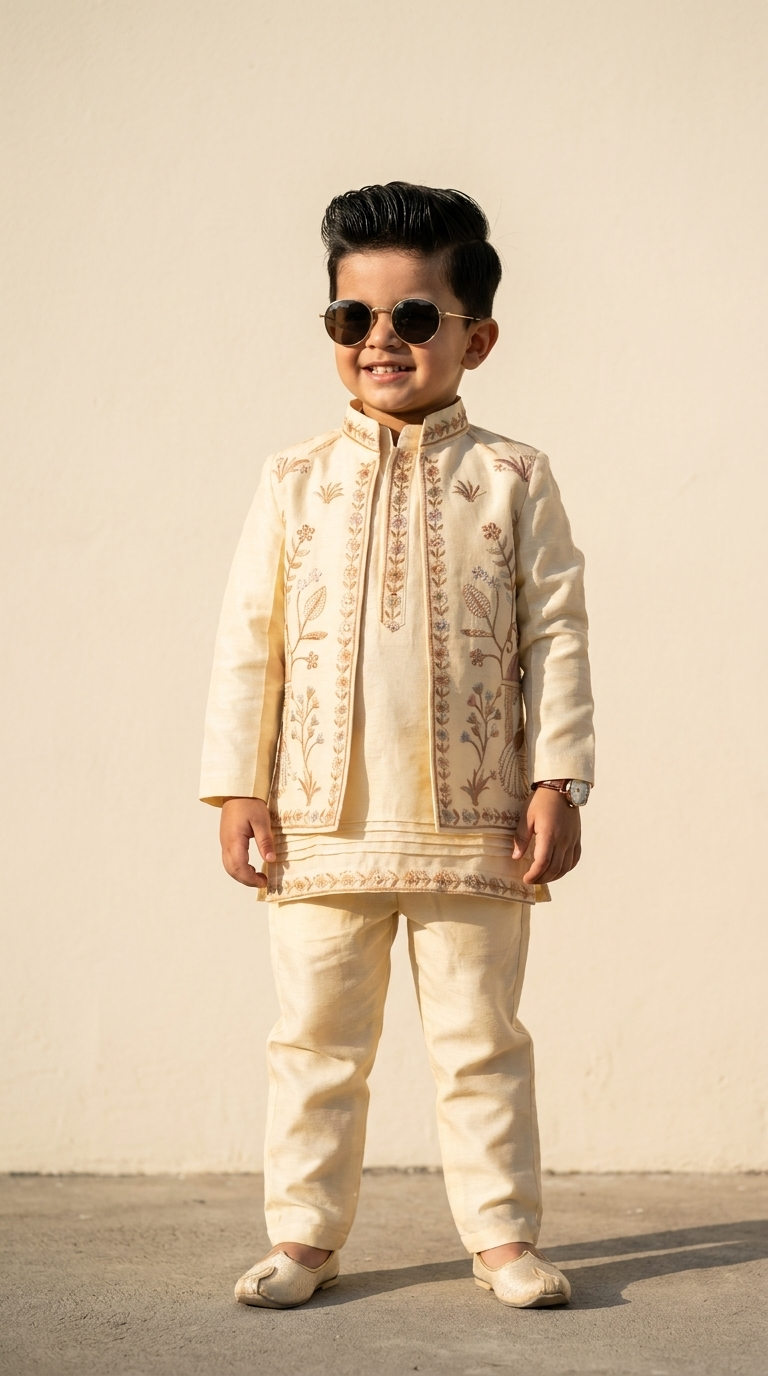 Ivory Gold Embroidered Boys’ Kurta Pajama Set
