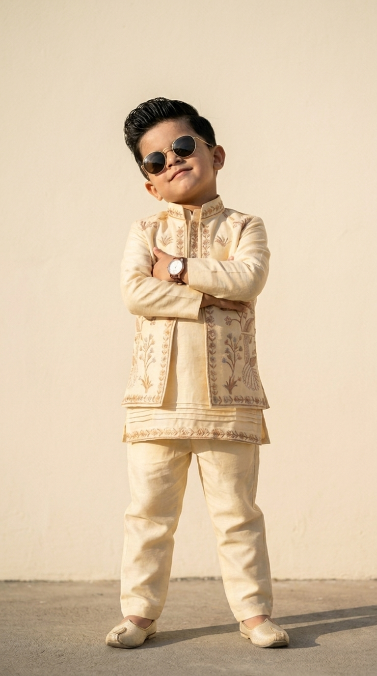 Ivory Gold Embroidered Boys’ Kurta Pajama Set