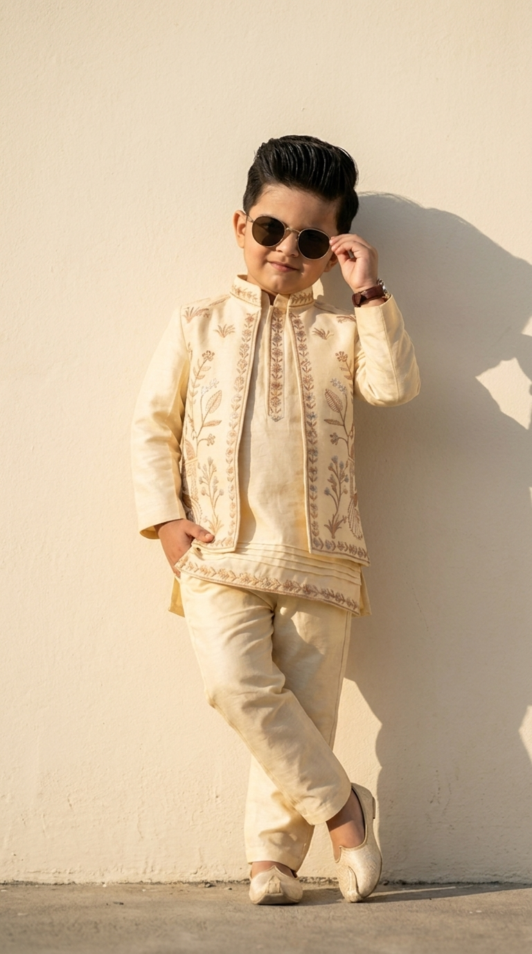 Ivory Gold Embroidered Boys’ Kurta Pajama Set
