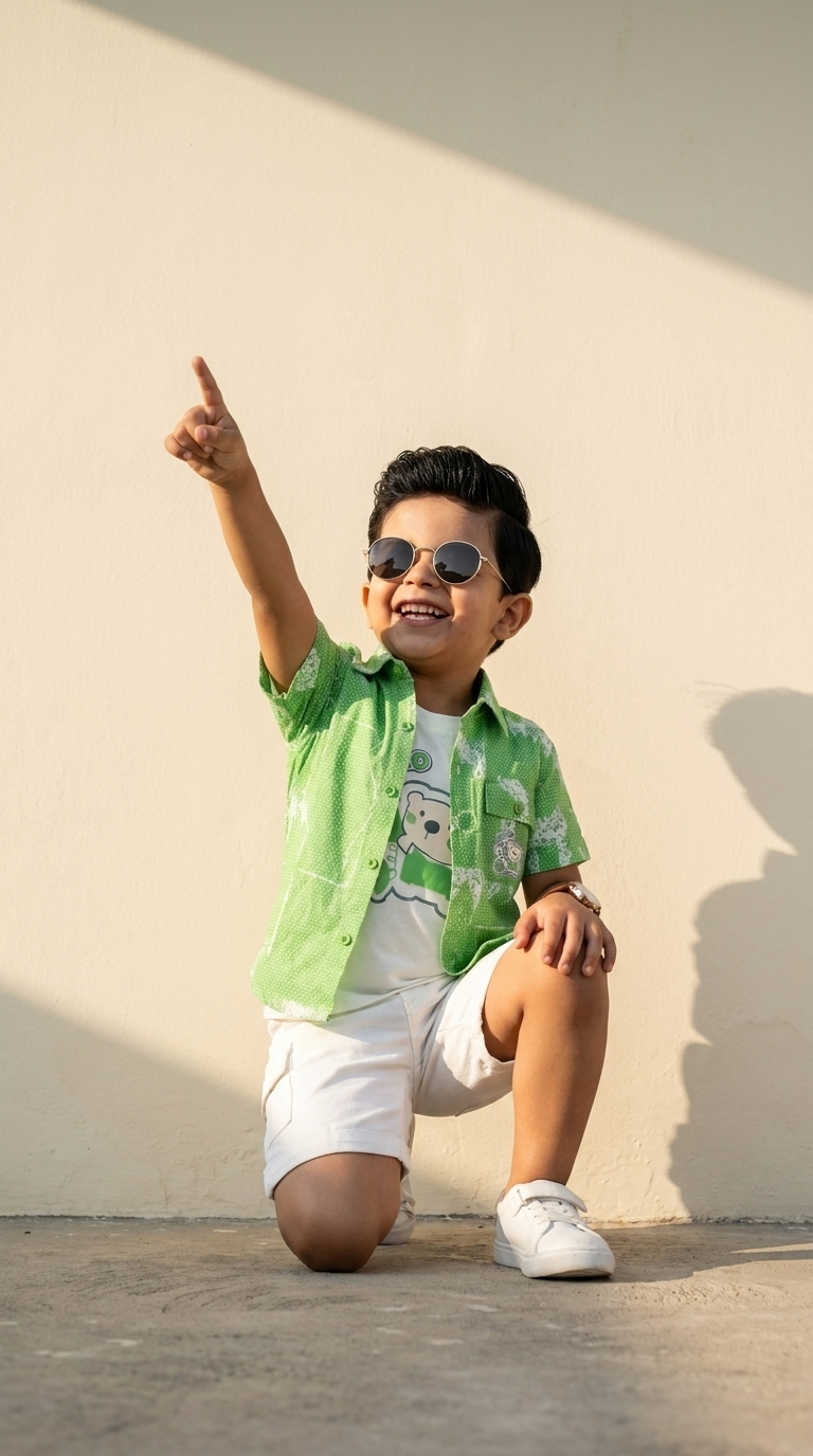 Mint Green Printed Boys’ Shirt & Cargo Shorts Set
