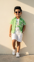 Mint Green Printed Boys’ Shirt & Cargo Shorts Set