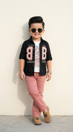 Black Graphic Shirt & Pink Trousers Boys’ Casual Set
