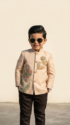 Ivory Floral Embroidered Prince Coat Set for Boys