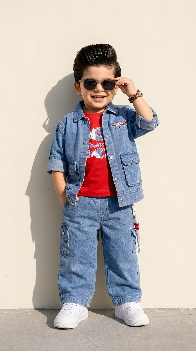 Denim Street Style Jacket & Cargo Jeans Set