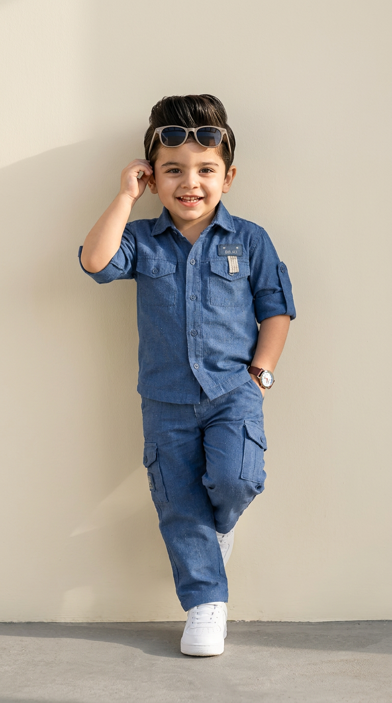 Classic Blue Utility Shirt & Cargo Trouser Set