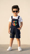 Rainbow Smile Denim Dungaree Shorts Set