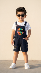 Rainbow Smile Denim Dungaree Shorts Set