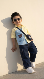 Little Explorer Yellow & Blue Shirt with Denim Cargo Jeans Set