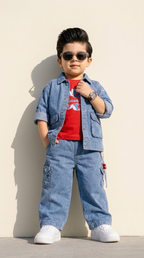 Denim Street Style Jacket & Cargo Jeans Set