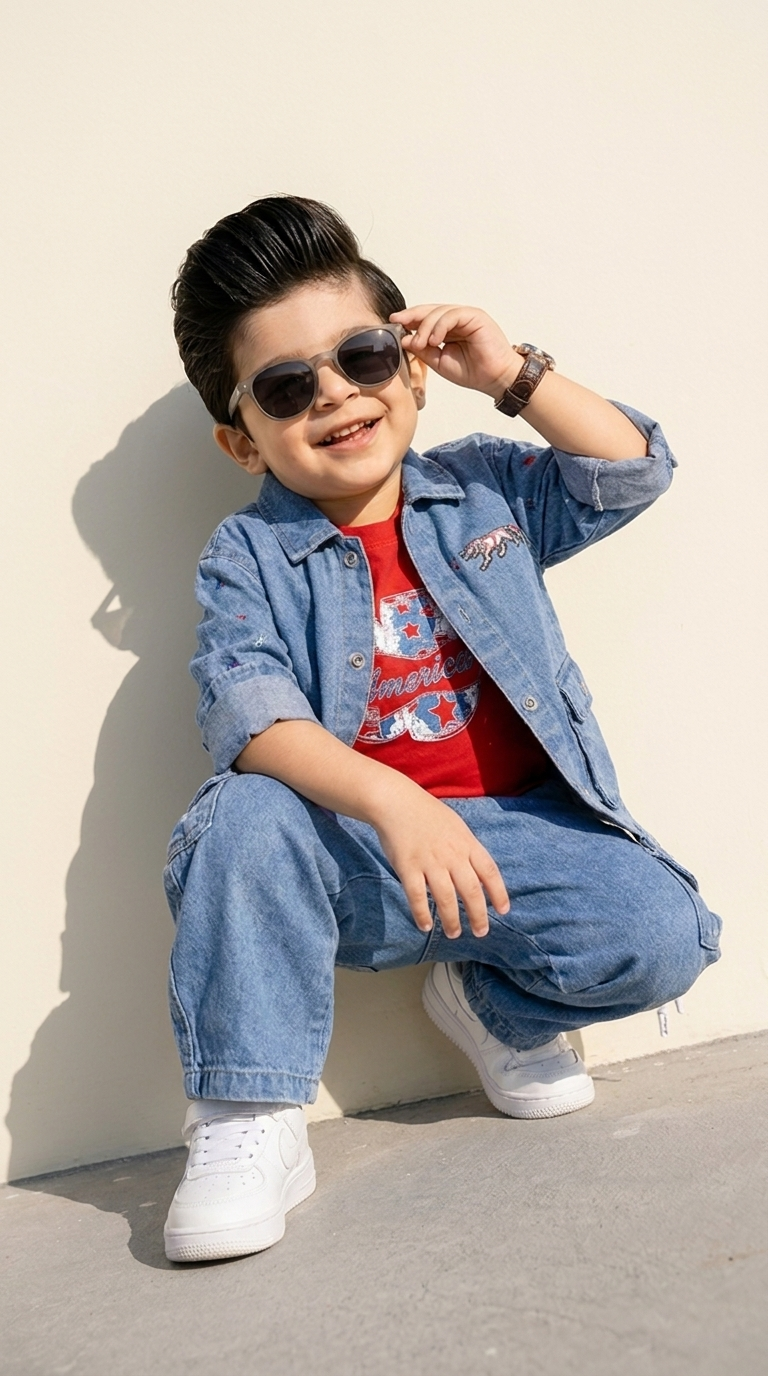 Denim Street Style Jacket & Cargo Jeans Set