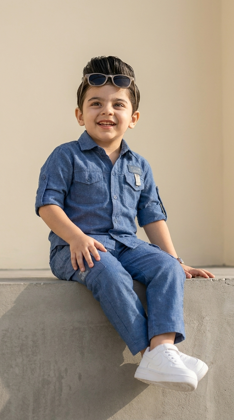 Classic Blue Utility Shirt & Cargo Trouser Set