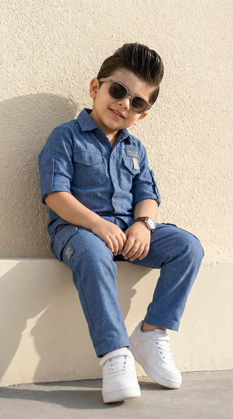 Classic Blue Utility Shirt & Cargo Trouser Set