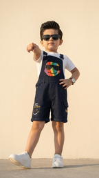 Rainbow Smile Denim Dungaree Shorts Set