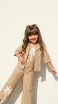 Girls’ Beige Floral Embroidered Co-Ord Set