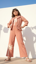 Girls’ Peach Floral Embroidered 3-Piece Co-Ord Set