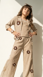 Girls’ Taupe Floral Embroidered 3-Piece Co-Ord Set