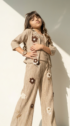 Girls’ Taupe Floral Embroidered 3-Piece Co-Ord Set
