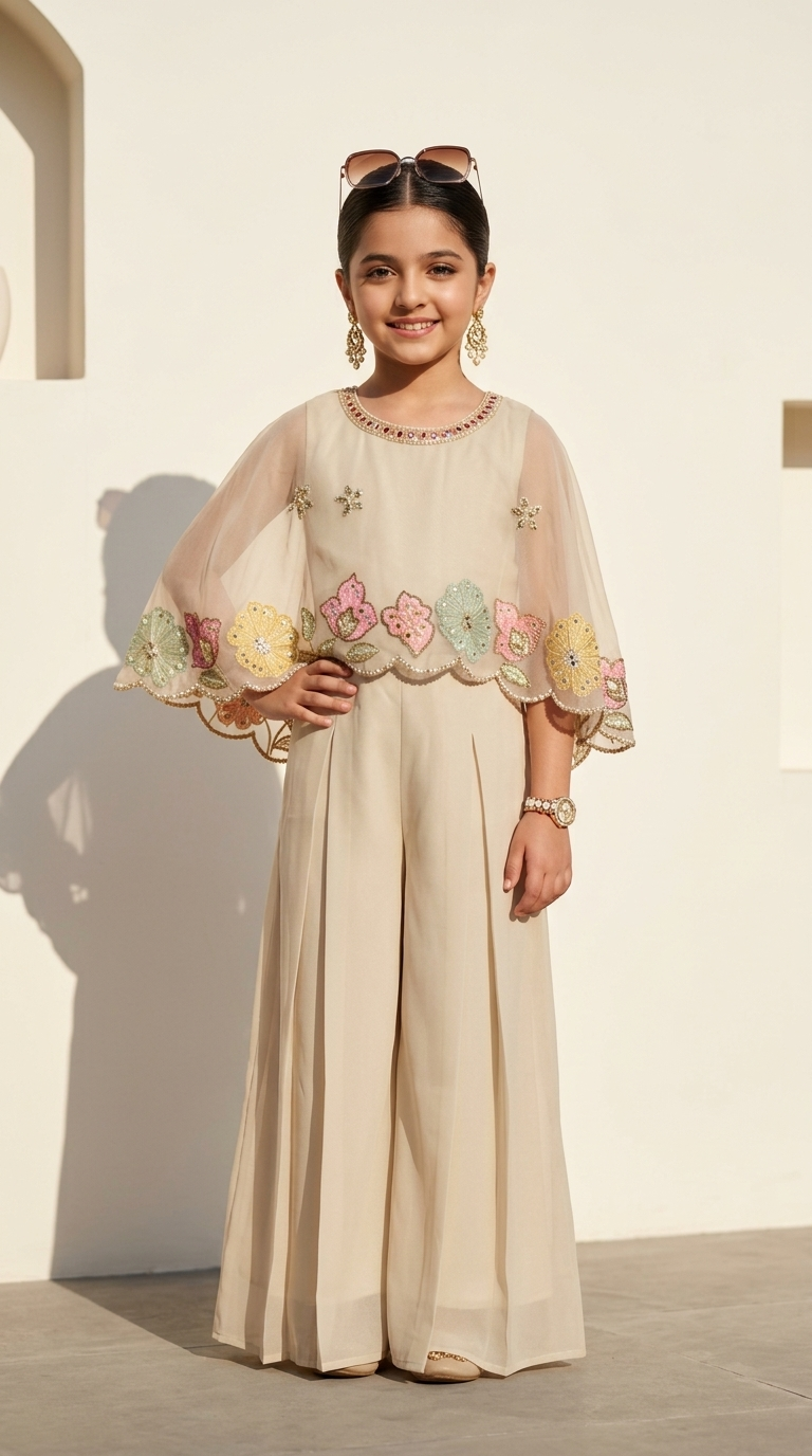 Ivory Floral Embroidered Cape-Style