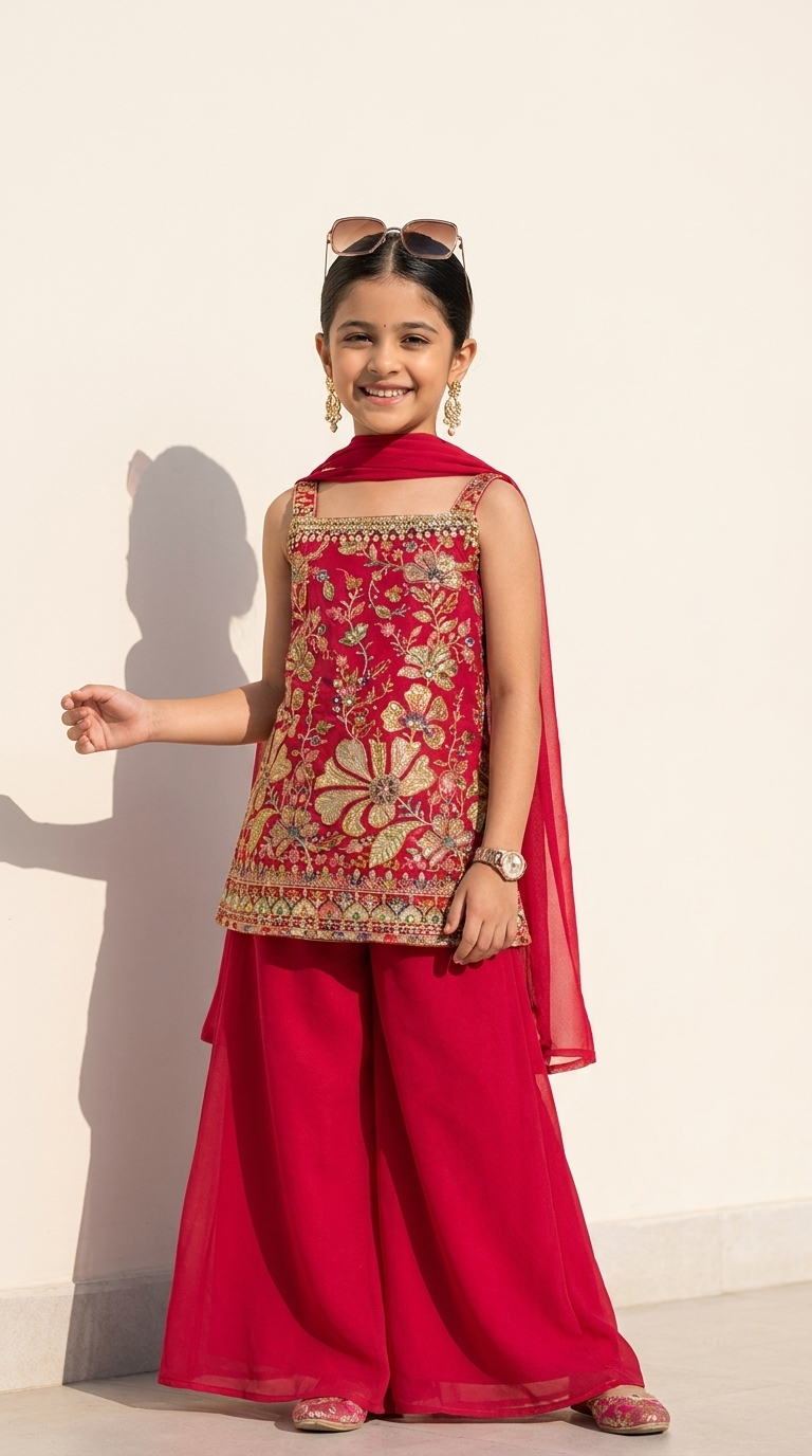 Ruby Red Embroidered Kurta Set with Dupatta