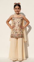 Ivory Floral Embroidered Anarkali-Style Kurta Set