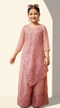 Girls’ Dusty Rose Paisley Embroidered Asymmetric Kurta Palazzo Set