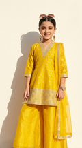 Mustard Yellow Embroidered Kurta Palazzo Set with Dupatta