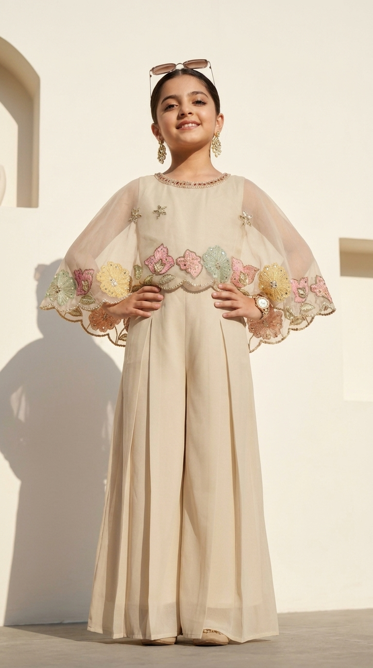 Ivory Floral Embroidered Cape-Style
