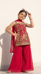 Ruby Red Embroidered Kurta Set with Dupatta