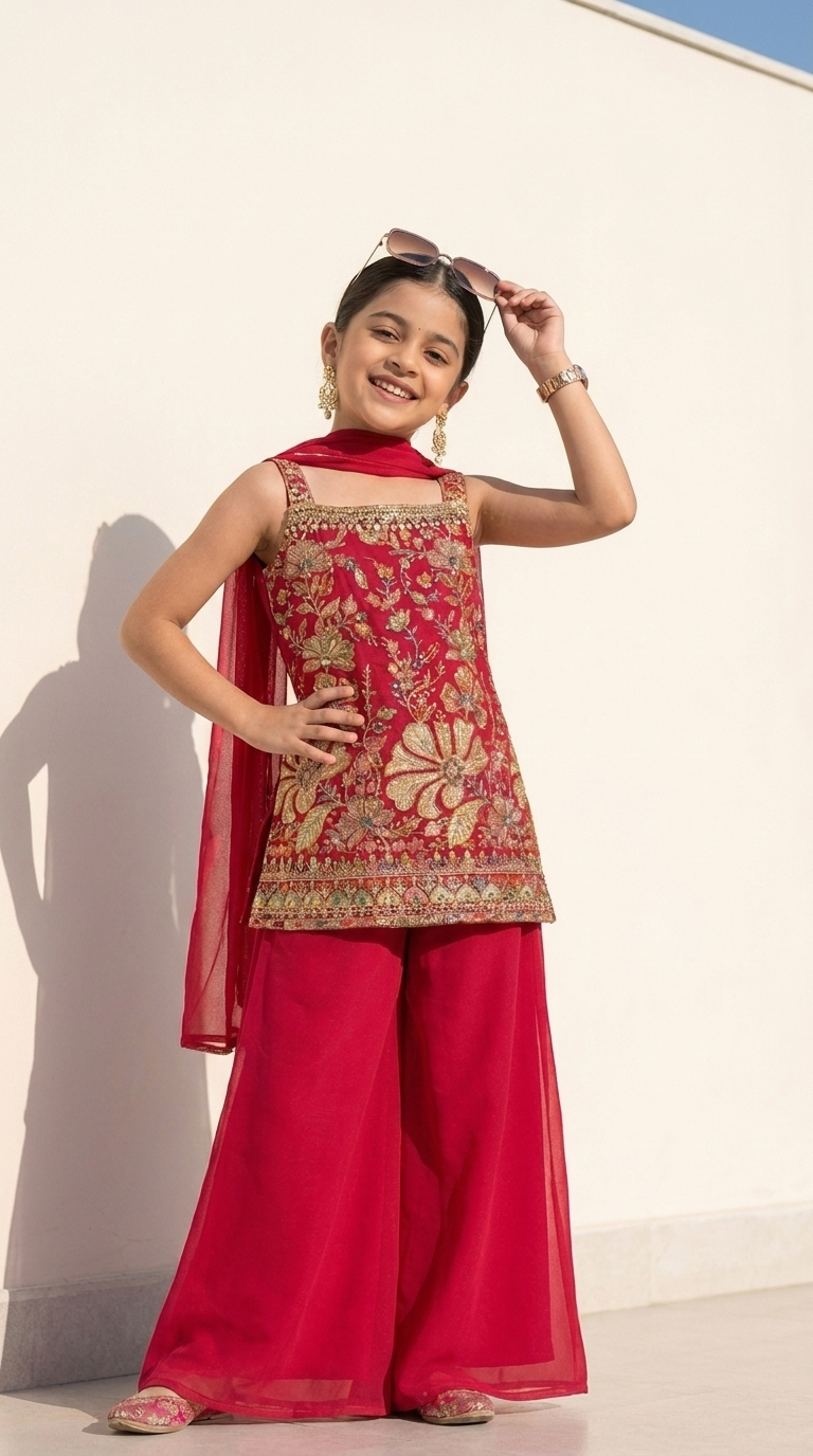 Ruby Red Embroidered Kurta Set with Dupatta