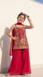 Ruby Red Embroidered Kurta Set with Dupatta
