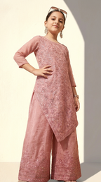 Girls’ Dusty Rose Paisley Embroidered Asymmetric Kurta Palazzo Set