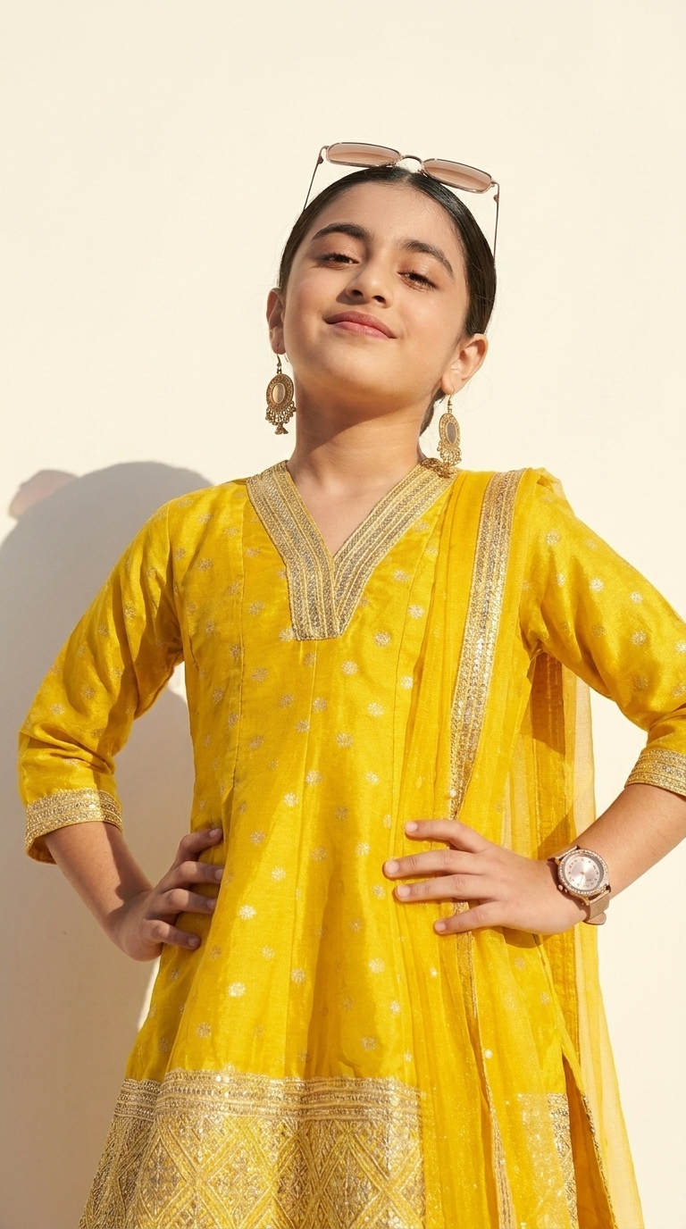 Mustard Yellow Embroidered Kurta Palazzo Set with Dupatta