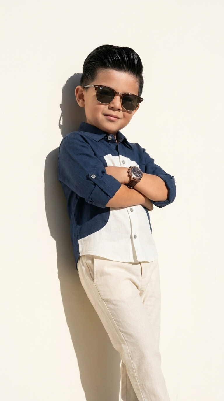 Navy & Ivory Color-Block Shirt with Trousers Set