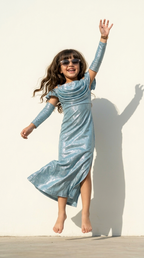 Ethnia Ice Blue Shimmer Ruffle Gown