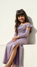 Ethnia Lavender Shimmer Ruffle Gown
