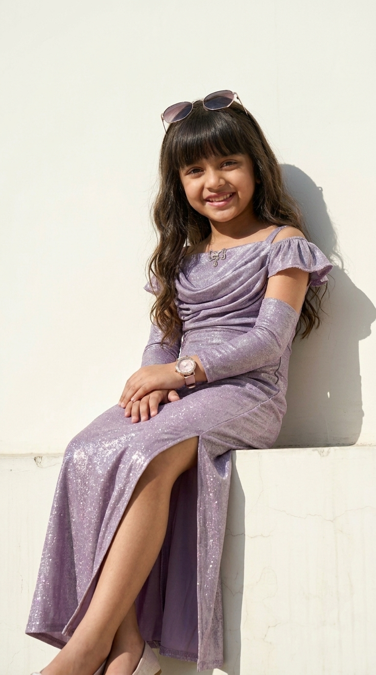Ethnia Lavender Shimmer Ruffle Gown