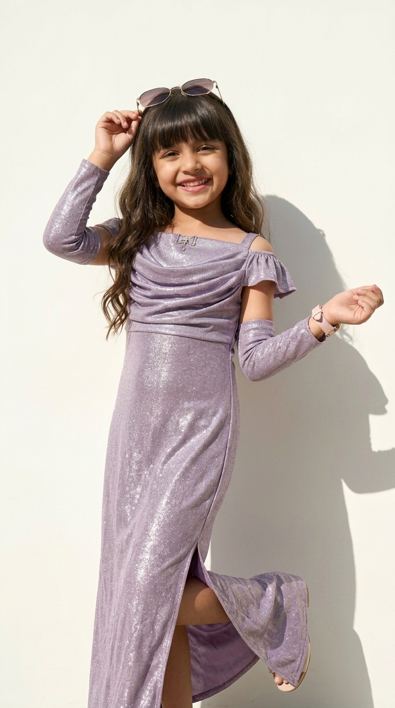 Ethnia Lavender Shimmer Ruffle Gown