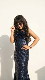 Ethnia Midnight Blue Sequin Floral Gown