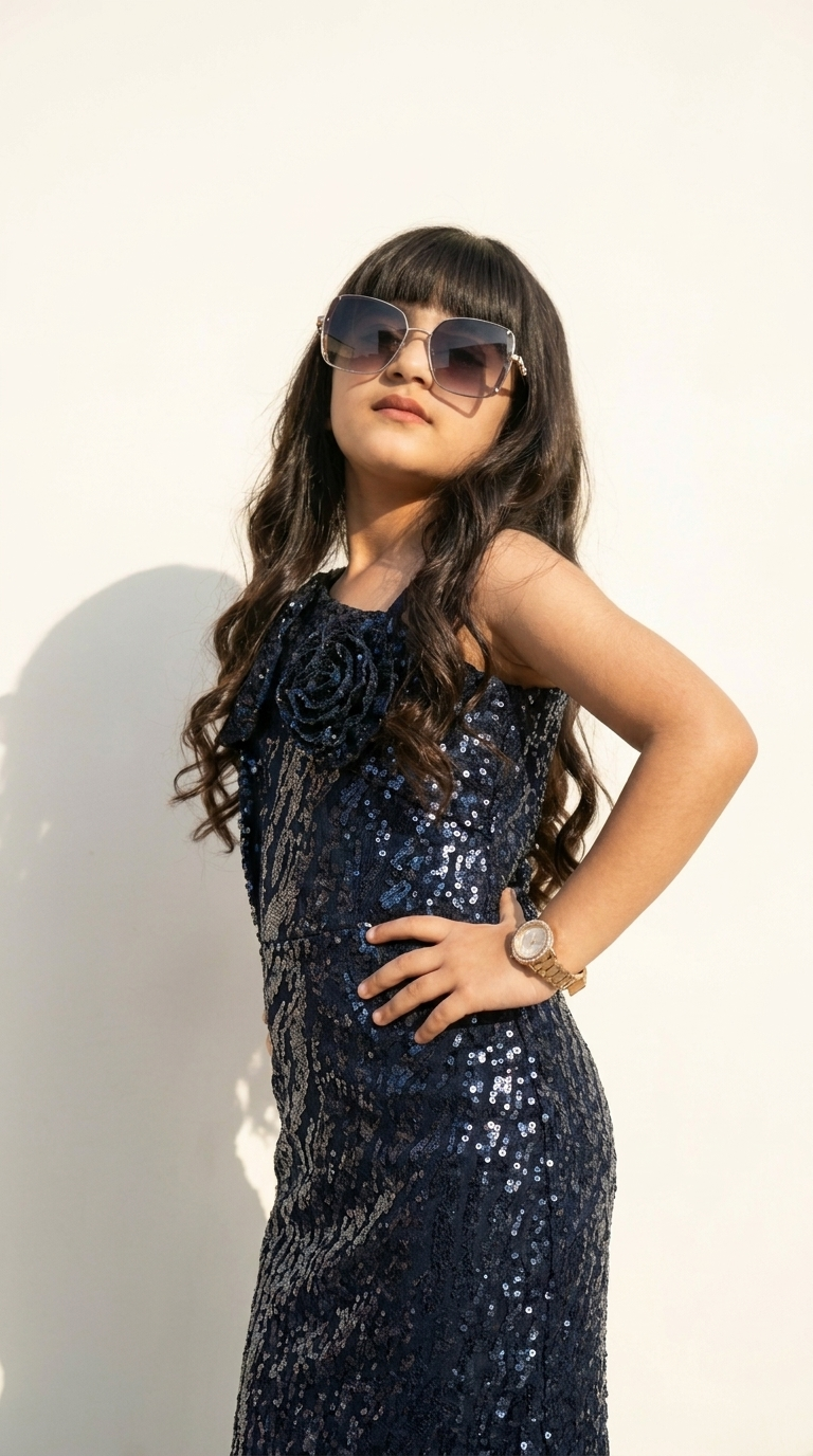 Ethnia Midnight Blue Sequin Floral Gown
