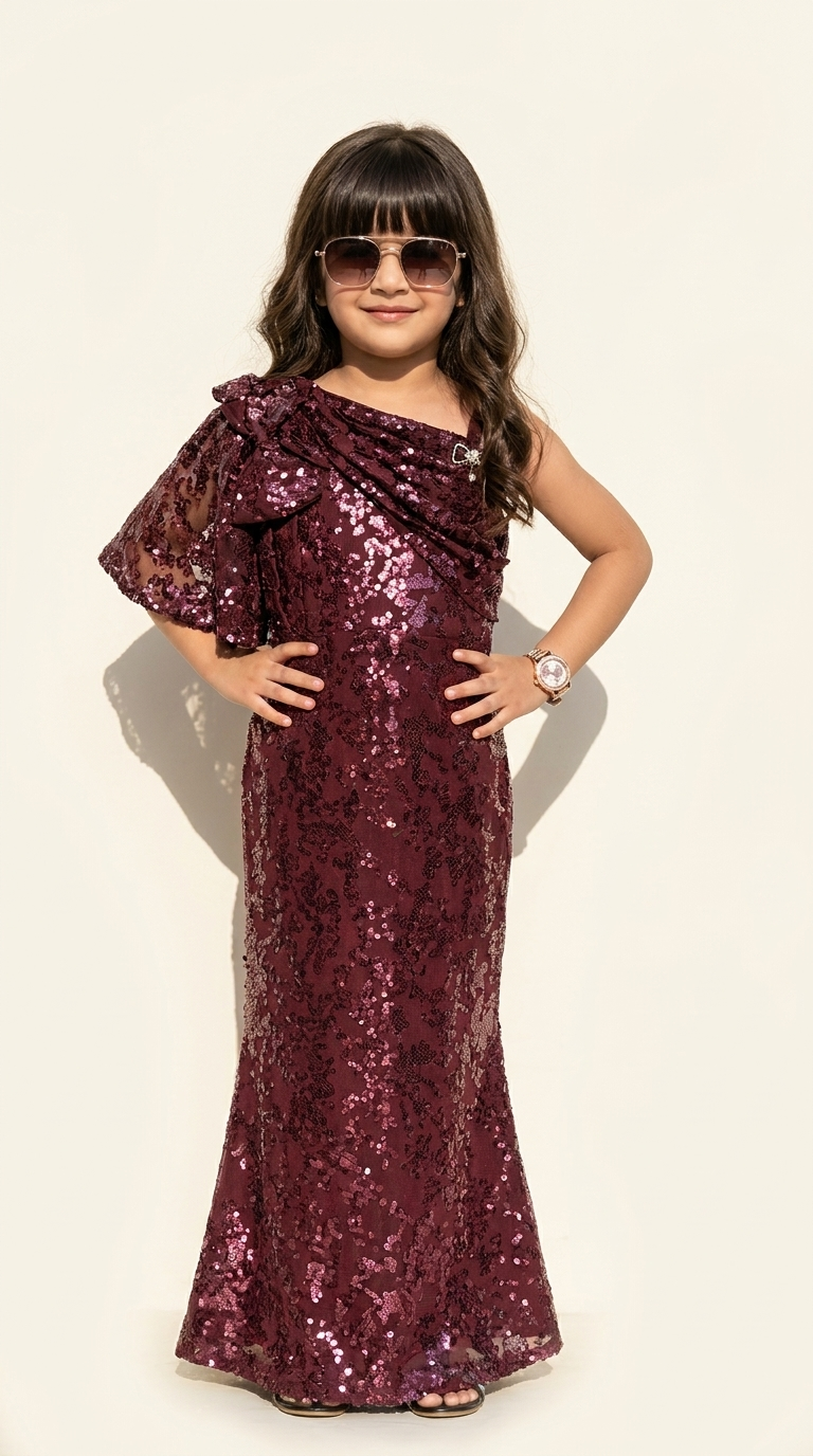 Burgundy Sequin Ruffle Gown