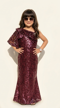 Burgundy Sequin Ruffle Gown