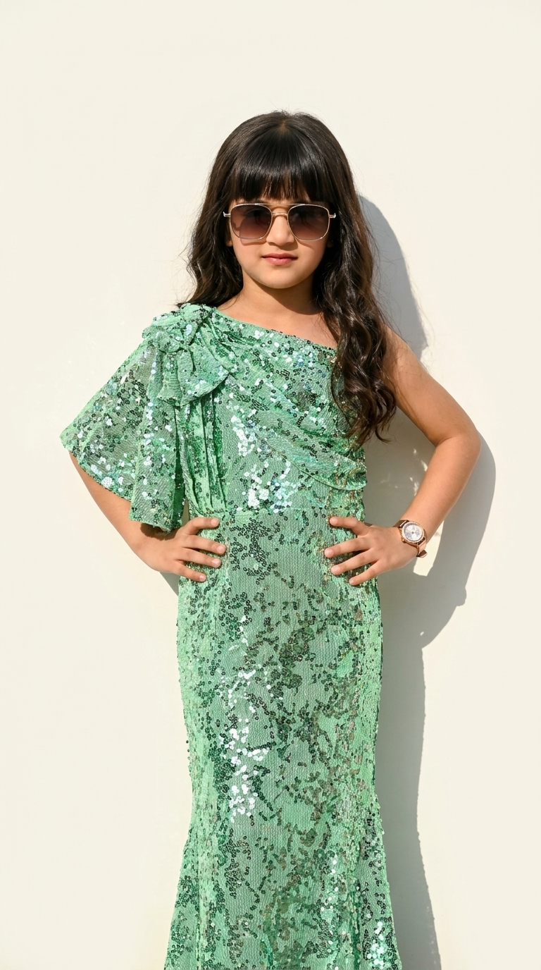 Mint Green Sequin Ruffle Gown